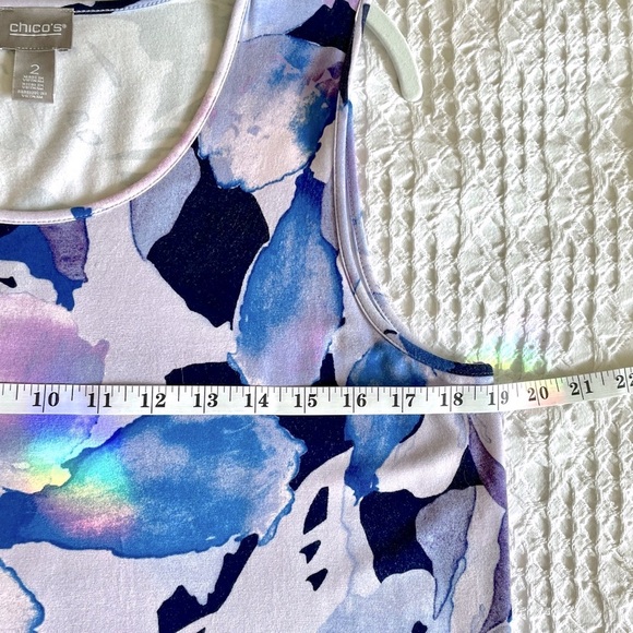 CHICO’S Blue Floral Sleeveless Maxi Dress Hi-Low Hem Stretch Sz 2 (L) NWOT - Picture 9 of 10